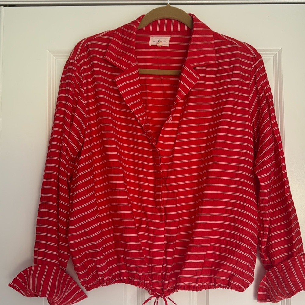 LOU & GRAY Red White Striped Button-Up Shirt Top Small